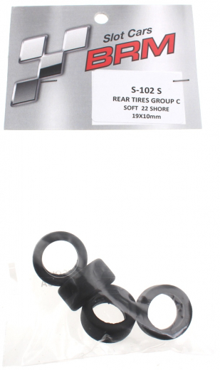BRM Zubeh�r BRS-102S Reifen Gr.C �19x10mm hinten Vollgummi Soft-22-Shore f.Slotcars 1:32 m.Felgen BRS101