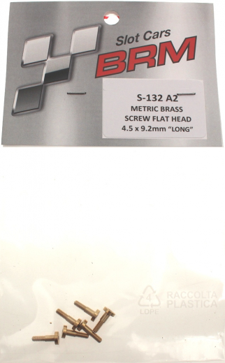 BRM Zubeh�r BRS-132A2 Karosseriemontage BRM Befestigungsschraube Metric Screws M2x9,2mm Long Flex-Typ m.Sechskant-Flachkopf �4,5mm (Messing) f.Slotcars 1:32-1:24