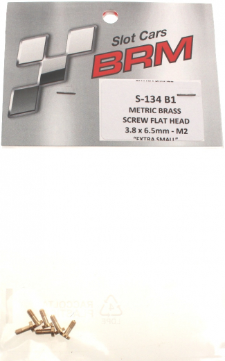 BRM Zubeh�r BRS-134B1 Karosseriemontage BRM Befestigungsschraube Metric Screws Extra Small M2x6,5mm Extra Short Flex-Typ m.kleinem Sechskant-Flachkopf �3,8mm (Messing) f.Slotcars 1:32-1:24