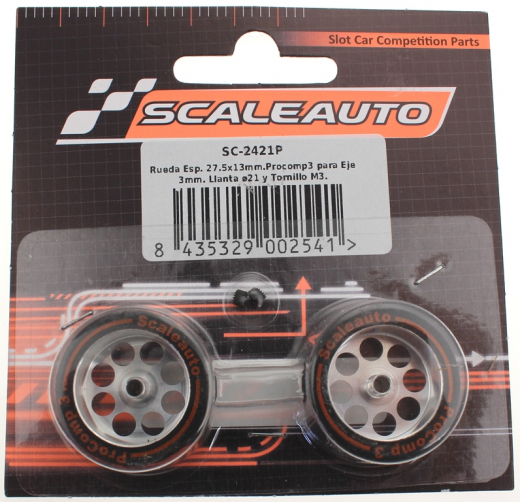 Scaleauto Zubeh�r SC2421P Komplettr�der �27,5x13mm ProComp-3 Moosgummi m.�21mm Alufelgen f.�3mm