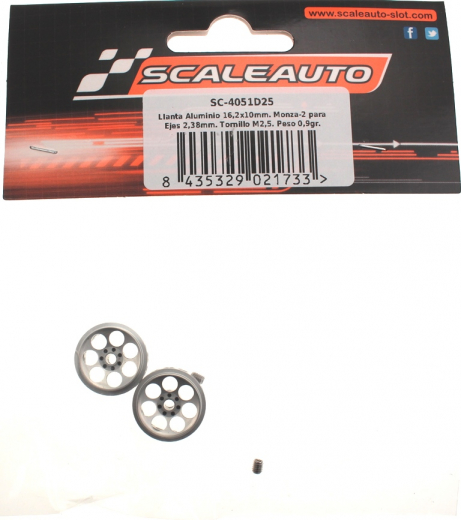 Scaleauto Zubeh�r SC4051D25 Felgen SCALEAUTO �16,2x10mm Monza-2 (Aluminium) gelocht m.Au�enhump f.�2,38mm