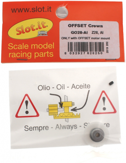 Slot.it Zubeh�r SIGO28AL Kronzahnrad 28Z Offset f.�2,38mm Plastik m.Aluminiumnabe M2 u.Motorwellenf�hrung