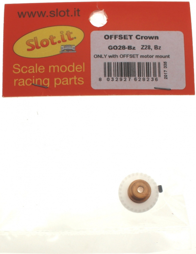 Slot.it Zubeh�r SIGO28BZ Kronzahnrad 28Z Offset f.�2,38mm Plastik m.Bronzenabe M2 u.Motorwellenf�hrung