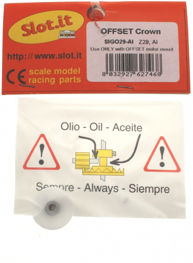 Slot.it Zubeh�r SIGO29AL Kronzahnrad 29Z Offset f.�2,38mm Plastik m.Aluminiumnabe M2 u.Motorwellenf�hrung
