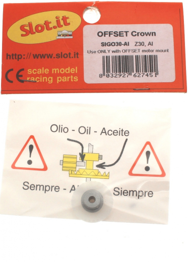 Slot.it Zubeh�r SIGO30AL Kronzahnrad 30Z Offset f.�2,38mm Plastik m.Aluminiumnabe M2 u.Motorwellenf�hrung