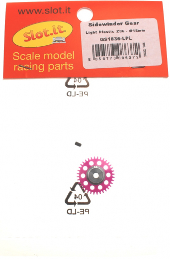 Slot.it Zubeh�r SIGS1836-LPL Spurzahnrad 36Z Light Plastic �18mm Plastik gelocht/Alunabe m.Madenschraube f.Slotcars 1:32