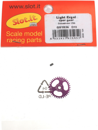 Slot.it Zubeh�r SIGS1836 Spurzahnrad 36Z �18mm Light f.�2,38mm Aluminium