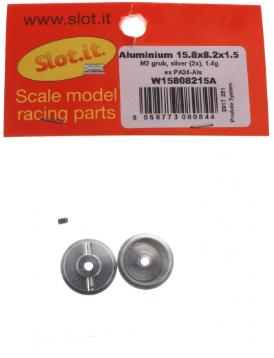 Slot.it Zubeh�r SIW15808215A Felgen �15,8x8,2mm m.1,5mm Bund Au�enhump Alu M2 f.�2,38mm (ex-PA24ALS)