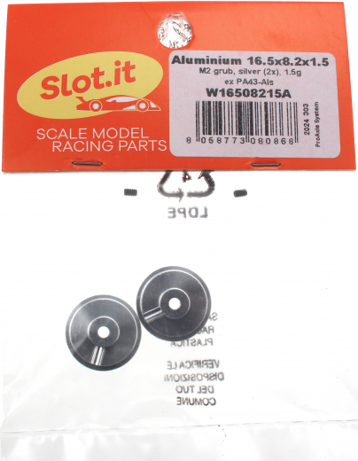 Slot.it Zubeh�r SIW16508215A Felgen �16,5x8,2mm m.1,5mm Bund Aluminium M2 f.�2,38mm