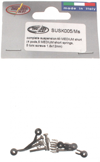 Thunderslot Ersatzteile + Zubehr SUSK005MS Fahrwerkskit (4 Hlsen, 5 Federn mittel kurz, 5 Innensechsrundschrauben Gre 6 metrisch 1,8 x 12mm)