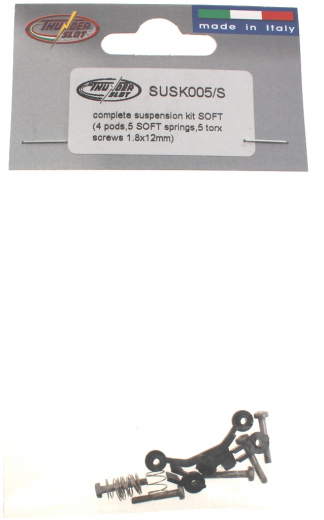 Thunderslot Ersatzteile + Zubehr SUSK005S Fahrwerkskit (4 Hlsen, 5 Federn soft, 5 Innensechsrundschrauben Gre 6 metrisch 1,8 x 12mm)