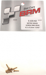 BRM Zubeh�r BRS-133A2 Karosseriemontage BRM Befestigungsschraube Metric Screws M2x9,2mm Long Flex-Typ m.Sechskant-Senkkopf �4,5mm (Messing) f.Slotcars 1:32-1:24